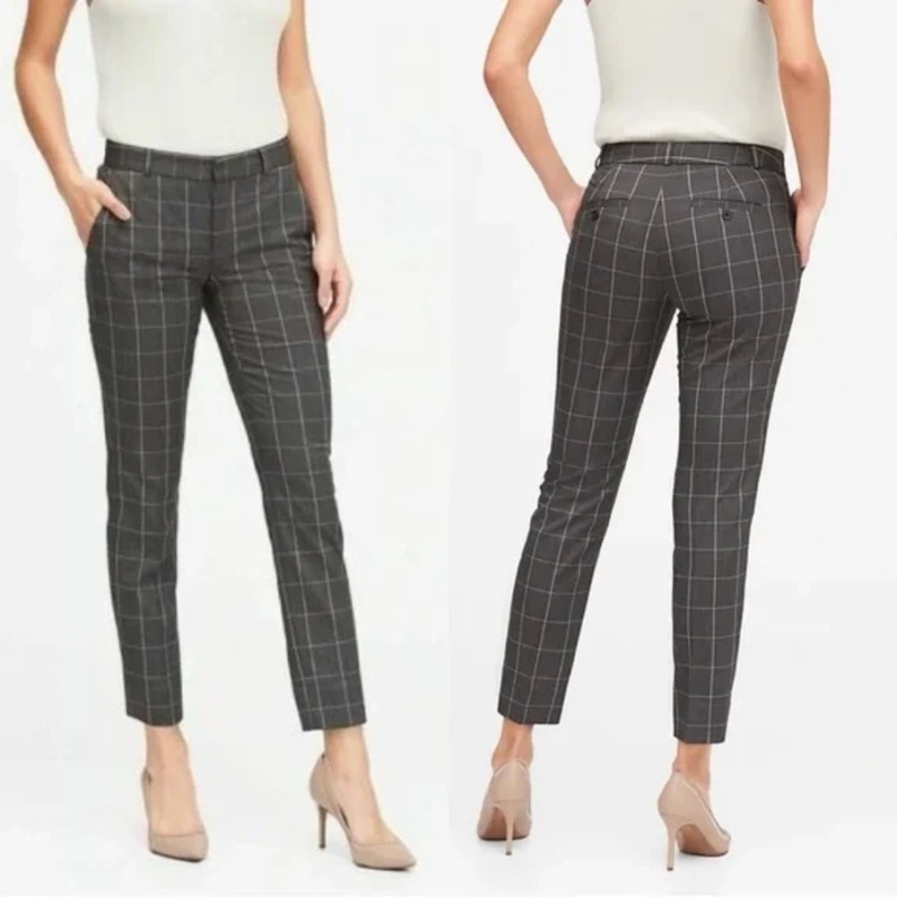 BANANA REPUBLIC Avery Mid-Rise Straight Leg Ankle Pant in Gray Plaid Size 8 NWT